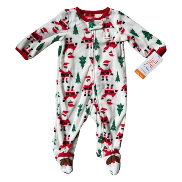NEW Just One You Carter's One Piece Christmas Sleeper Black Santa Boy Girl 3 mon - Picture 1 of 5